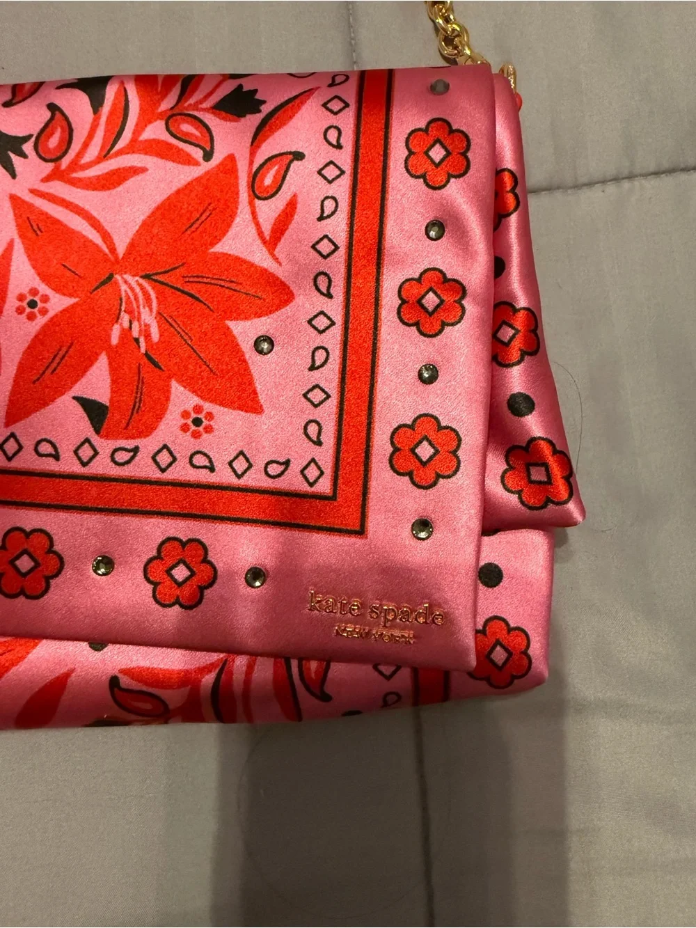 kate spade Pink and Red Floral Satin Chain-Handle Clutch